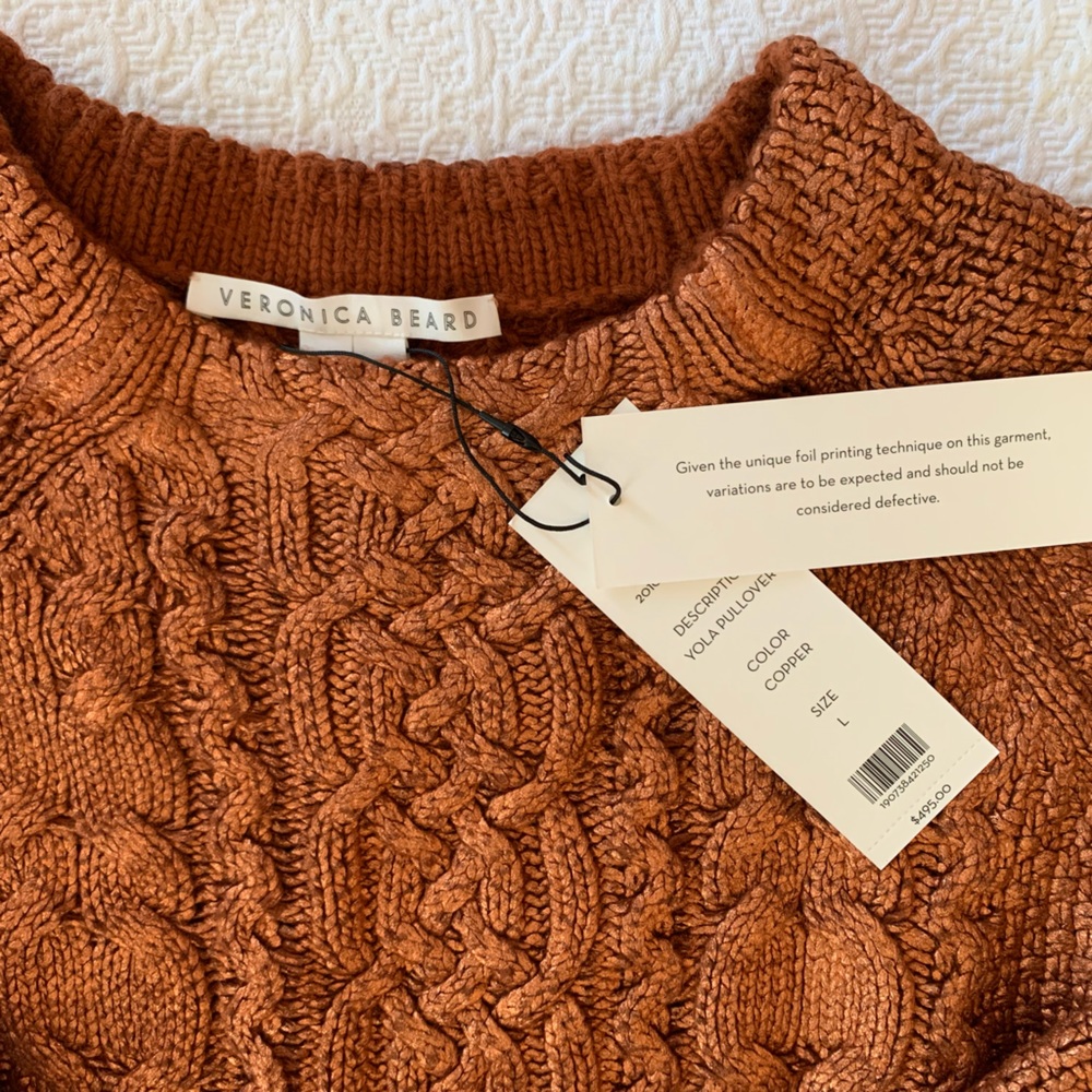 Gorgeous Veronica Beard Yola Foil Finish Sweater in Copper, Size Large. NWT. - Picture 2 of 8